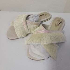 SALE 3 for $9 New Joyfolie Fringe Sandals Sequin Cream size 7